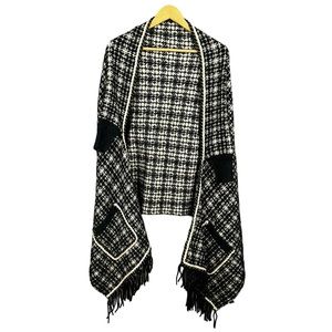 Odiva Womens Shawl Cape One Size Fits Most Black & White Old Money Classic NWT